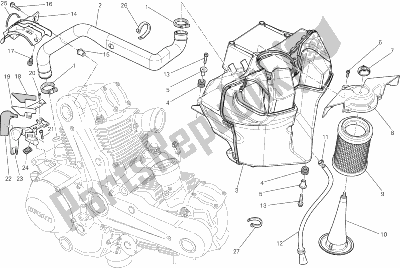 All parts for the Intake of the Ducati Monster 659 ABS Australia 2013